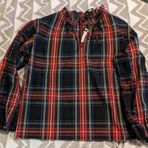 J.Crew Tartan Scallop Sleeves Detail Christmas size L